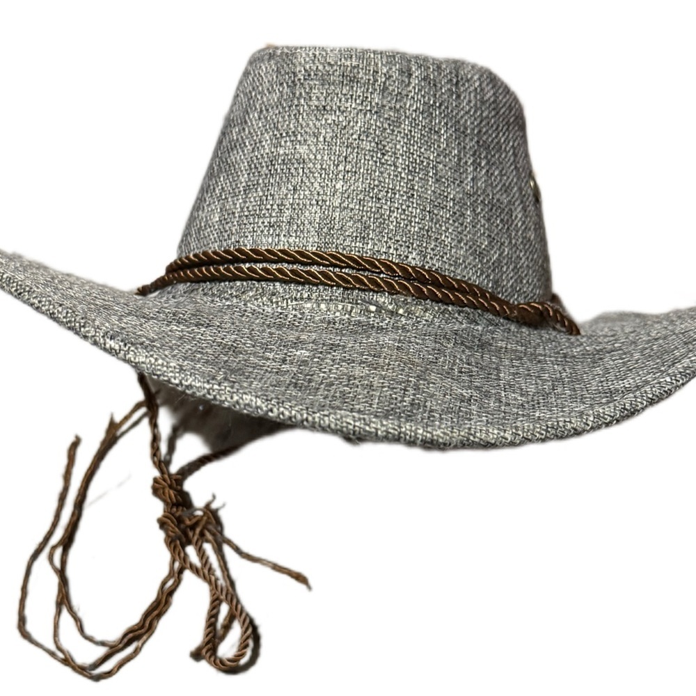 Gray Cowboy Hat with Brown Rope Detail (unisex hat)